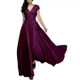 Einfarbiges Damen-Konzertkleid, V-Ausschnitt, kurze Ärmel, Chiffon-Taille, Kleid, RD2, S