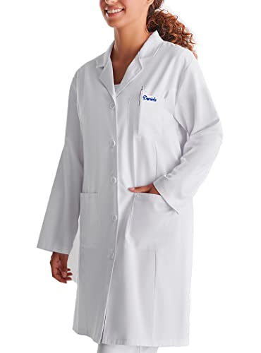 KLOTTZ -PB-K9093-Arbeitsmantel mit personalisierbarer Stickerei für Damen mit Taschen für medizinische Arbeit, Dienstleistungen, Universität und Zahnarzt., Blanco, Medium