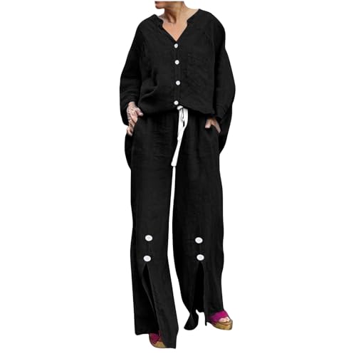 Damen Zweiteiler Sets Musselin Bluse Hemd und Lang Hose Sommer Clothes Aesthetic Zweiteiler Lounge Set Strand Outfit Elegant Set Two Piece Set Freizeit Loose Women Große Größe Hosenanzüge