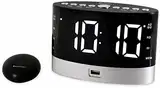 Soundmaster UR580SW UKW Radiowecker Hörgeschädigte Schwerhörigkeit Gehörlose Taubheit Tiefschläfer schnurloses Vibrationskissen Bettschüttler Batterie Backup Jumbo Display LED USB Ladebuchse