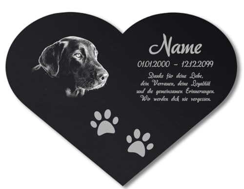 Paule Black Personalisierter Tier Herz Grabstein Grabschmuck mit Foto Gravur - Acrylglas Schwarz Hochglanz 200 x 150 mm - wetterfest, für Hund, Katze und alle Haustiere, individuelles Foto und Text