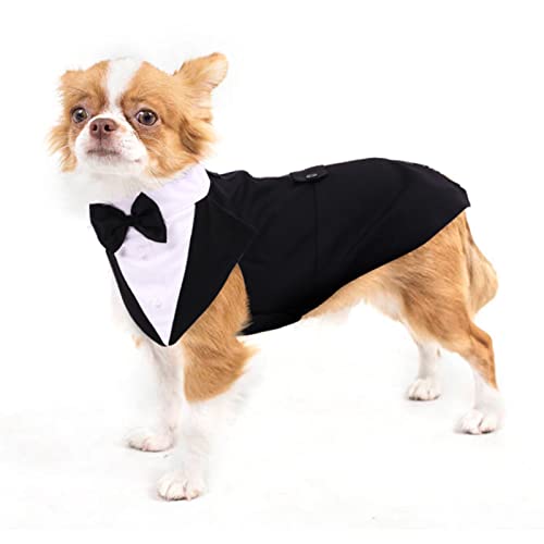 Hund Hochzeit Anzug, Smoking-Kostüme Formelle Party-Outfits Shirt Hund Kleidung Tuxedo Hundefliege Hochzeit mit Abnehmbarem Schleife Bandana für Kleine, Mittlere und Große Hunde(Schwarz, S)