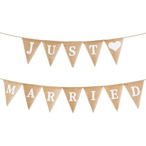 Just Married Girlande Deko, Wimpelkette Hochzeit Frauen Jute Boho Banner, Hochzeit Girlande Deko Fotorequisiten für Brautdusche Hochzeitszeremonie Hochzeitsempfang