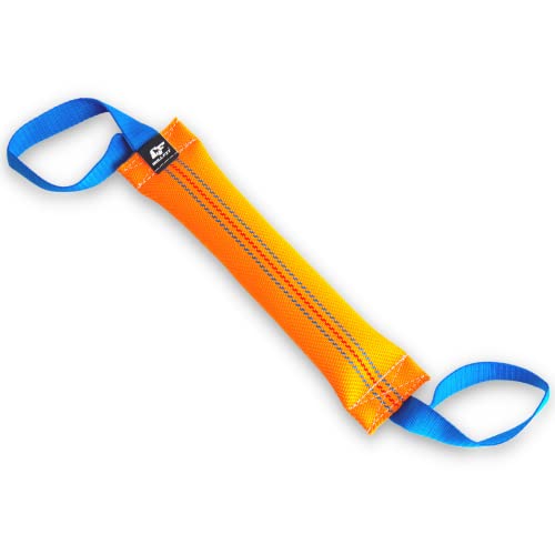 Bull Fit Beisswurst für Hunde, 30 cm, mit Zwei Schlaufen - Sehr Robustes Hundespielzeug zum Training, Tauziehen und Zerrspiele mit Hund - Aus hochwertigem Feuerwehrschlauch handgefertigt, orange
