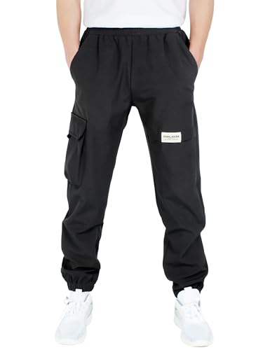 CAMLAKEE Wasserdicht Outdoorhose Kinder Trekkinghose Jungen Wanderhose Softshellhose Cargo Jogger Jungs Hose mit Elastische Taille Schwarz DE:152-158 (Herstellergröße 160)