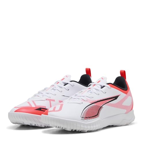 PUMA Unisex Kinder Ultra 5 Play Tt Jr Fussballschuh, Puma White Puma Black Glowing Red, 37 EU