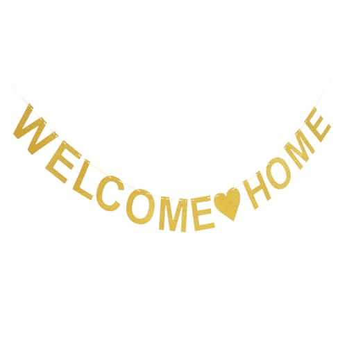 KOMBIUDA Welcome Home Dekoration Willkommen Zuhause Banner Goldene Girlande Zur Heimkehr Deko Wimpel Für Familienfeiern Hochzeiten Und Partys Festliche Dekoration Für Besondere Anlässe