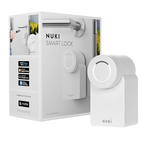 Nuki Smart Lock (2023), smartes Türschloss mit Matter für schlüssellosen Zutritt ohne Umbau, elektronisches Türschloss Macht das Smartphone zum Schlüssel, weiß