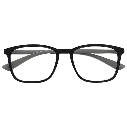 OPULIZE Max Lesebrille - Klassische große rechteckige Fassung - Brille in Mattschwarz mit grauen Bügeln - Herren Damen Unisex - R78-1 - +1,00
