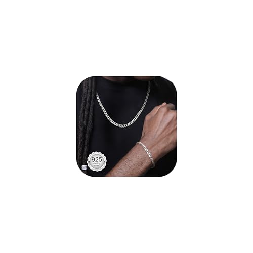 LOLIAS Silberkette Herren 925 Silber Halskette und Armband 5mm Panzerkette Herren 925 Silber Kette Herren 925 Halskette Herren Silber für Männer Jungs Herrenschmuck 20 Zoll