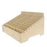 Aufbewahrungsbox für tragbare Mobiltelefone aus Holz, 30 Fächer, ideal für Klassenzimmer und Meetings, 30 x 24 x 7,27 cm, Farbe Khaki