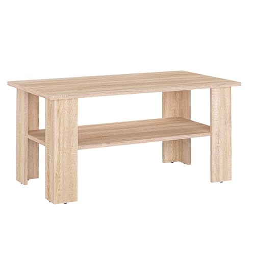 KOMTO Couchtisch Sonoma Eiche Vienna - Wohnzimmertisch Modern Couchtisch Holz 90 x 50 x 43 cm Tisch Rechteckig Wohnzimmer Coffee Table Beistelltisch Sofatisch Kaffeetisch