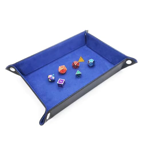 AORHOFJ 1 Stück Klappbares Würfeltablett Rechteckig PU Leder, Samt Würfelbrett für Dungeons & Dragons, RPG, D&D und andere Tabletop Spiele (Blau)
