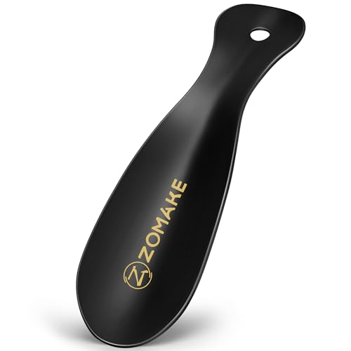 ZOMAKE Mini Schuhlöffel Klein Metall. Kurz Schuhanzieher Edelstahl Shoe Horn 19cm,Kleiner Schuhlöffel mit Wandhalterung(Schwarz)
