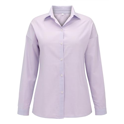 Lässiges T-Shirt für Damen und Mädchen 2024, modisch, Frühling und Sommer, Damen-Langarm-Cardigan aus Baumwolle und Leinen, lockere Größe, langärmeliges Hemd, halblange Ärmel, violett, X-Large