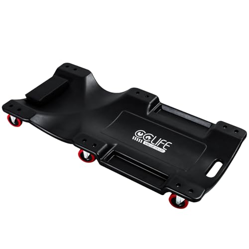 CCLIFE Rollbrett KFZ Werkstatt Rollliege 102 * 48 * 12cm Montagerollbrett Werkstattliege, Tragkraft 200kg mit Kopfstütze 6 Rollen Werkzeugablagen