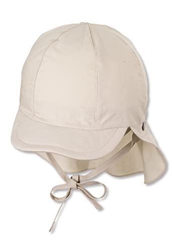 Sterntaler Schirmmütze Nacken - Unisex Baby- und Kinder Mütze mit Nackenschutz und einsteckbaren Ohrenklappen - UV-Schutz 50+ Sommermütze zum Binden - Popeline (Bio) Kopfbedeckung - beige, Größe 53