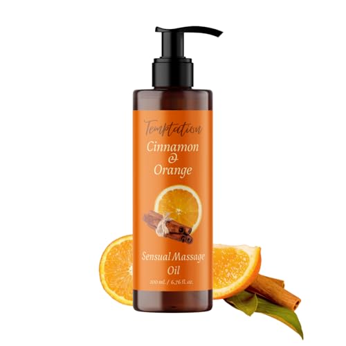 QKnatur – Orange-Zimt Massageöl BIO Temptation – 200 ml – für entspannende und revitalisierende Körpermassagen. Ideal für Paare