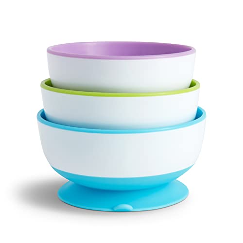 Munchkin Stay Put Baby Saugnapf Schalen Set | Baby Schalen für Beikosteinführung | Saugnapf Essgeschirr Set für Babys & Kleinkinder ab 6 Monaten | BPA-frei Beikost Set | 3er Pack