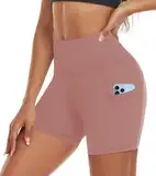 ACTINPUT Radlerhose Damen mit Taschen High Waist Yoga Shorts Kurze Leggings Blickdicht Sporthose Hotpants(Rosa,XL)