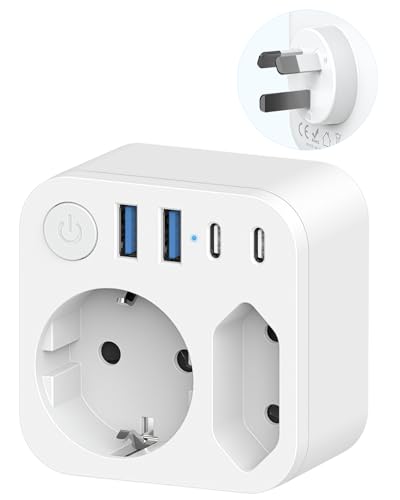 Reiseadapter Australien Deutschland Stecker mit 4 USB (2 Typ-C), 2 Fach Reiseadapter Neuseeland, Reisestecker Steckeradapter Schuko auf Typ I für Neuseeland Australien China Argentinien Steckdose