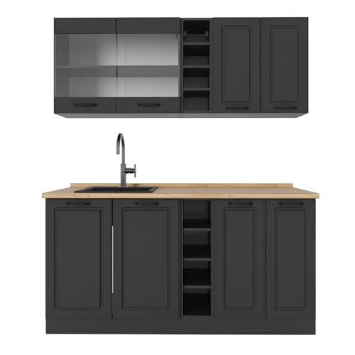 Vicco Singleküche R-Line, Anthrazit Landhaus/Anthrazit, 160 cm, AP Eiche