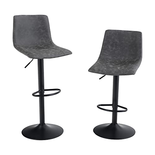 PHIVILLA Barhocker 2er Set mit Rückenlehnen und Fußstütze, Verstellbarer Drehbarer Gasdruckfeder, PU-Leder Küche Barhocker für Theke, Küche und Zuhause, Grau