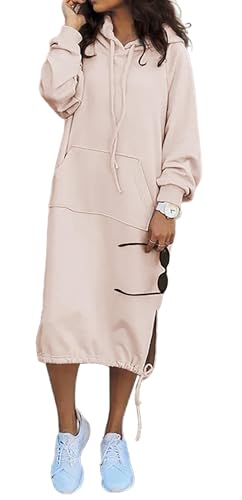 YUTILA Damen Sweatkleid Lange Kapuzenpullover Hoodie Oversize Herbst Frühling Übergangszeit