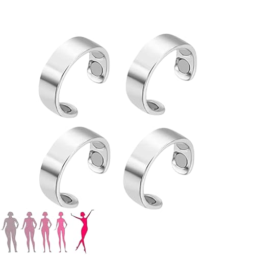 Earallure Magnetische Ringe zur Linderung von Angstzuständen, Damen & Herren – 4 verstellbare Ringe gegen Migräne, Lymphdrainagering zur Linderung von Müdigkeit (Silver)