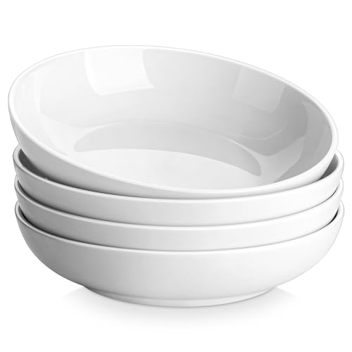 MALACASA, Serie Regular, 4 Teilig Pastateller Suppenteller Cremeweiße Porzellan Salatteller Servierteller, Tiefe Teller für Spaghetti, Große Suppenschüssel für Pasta Suppen Salat Obst, 1250ml
