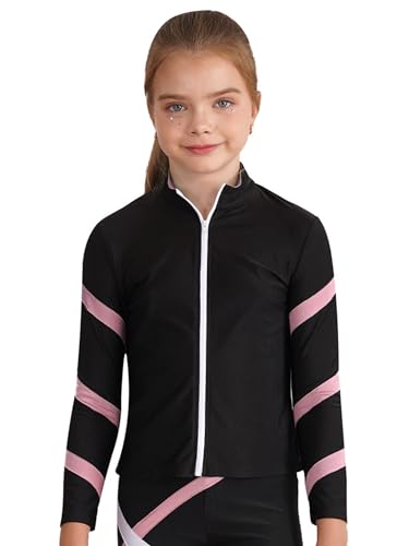 Freebily Kinder Eiskunstlauf Jacken Mit Strass Für Mädchen Eislauf Oberteile Mit Reißverschluss Eiskunstlauf Trainingskleidung Wettkampf Top Rosa_A 146-152