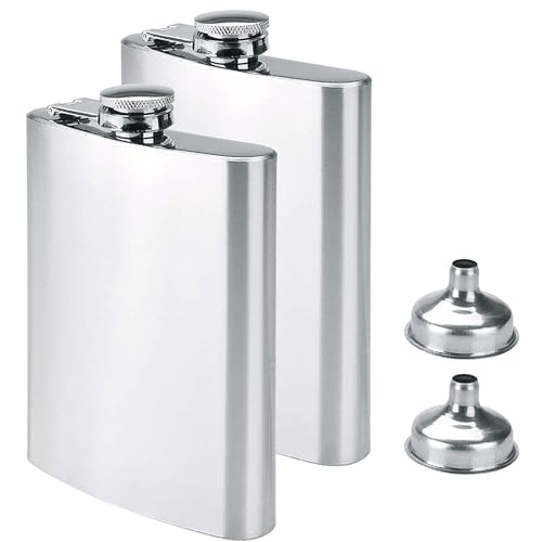 Willingood 2X Edelstahl Flachmann und Trichter, 8oz.227 ml | Geeignet zum Tragen von Alkohol