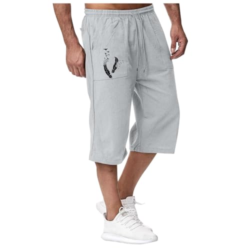 3/4 Hose Herren Sport Joggen im Frühling Sommer Entspannen Erholen im Strandurlaub Nine Point Jogginghose Herren Hosen Modisches Regular (Light Gray, L)