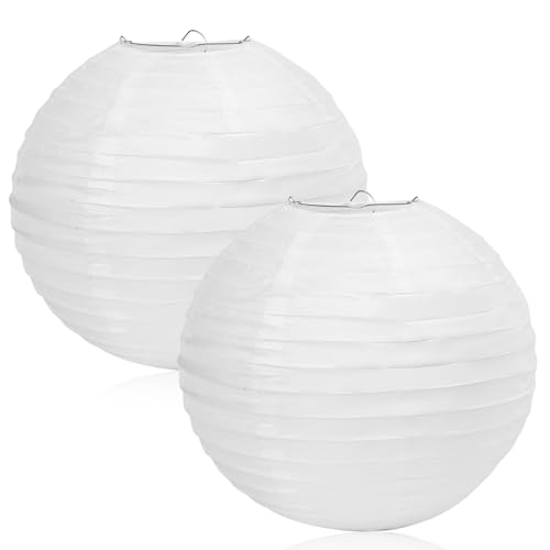 2 STK 30cm Lampenschirm Papier Lampenschirm Rund Weiß Papier Laternen, Papier Lampions Weiß, Classic Papierlampion, Papierlampenschirm für Garten Hochzeit Geburtstage Party Dekoration