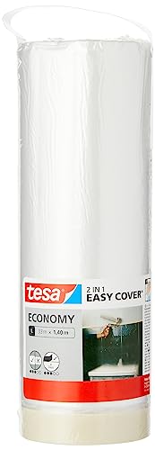 tesa Easy Cover ECONOMY Folie für Malerarbeiten - 2 in 1 Malerfolie zum Abdecken und Kreppband zum Abkleben - 33 m x 140 cm