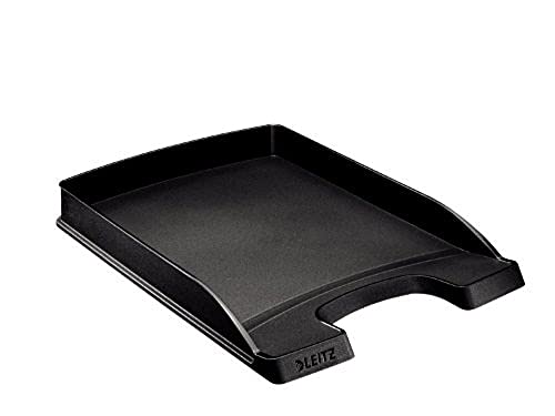 Leitz Briefkorb Flach A4, Briefablage in Premium-Qualität, Stapelbares Ablagefach als Schreibtisch-Organizer, Kombinierbar mit Plus-Serie, Schwarz, 52270095