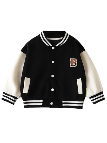 HULIJA Baby Baseball Jacke Langarm Trainingsmantel mit Knöpfe Sweatshirt Sweatsmantel Schule Mantel Sportjacke Training Jogging Schwarz 80-86