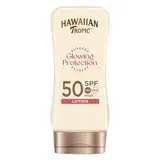 Hawaiian Tropic Glowing Protection Sunscreen Lotion, wasserfeste Sonnencreme mit LSF 50 UVA- + UVB-Schutz, tropischer Duft, mit Sheabutter, 180 ml