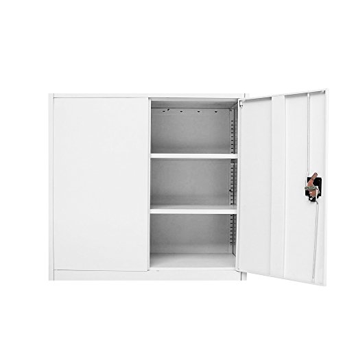 Panana Metall Büro Aktenschrank Hoher Speicher Schrank Dokument Fächer Abschließbare Doppeltüren Einstellbare Regale (Weiß, 3-Schicht)
