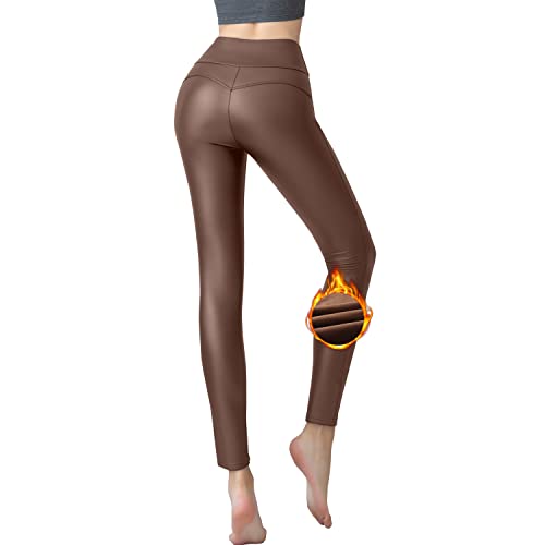 Powder Queen Damen Kunstleder Leggings High Waist Lederhose Hose Strumpfhosen Treggins Leggins Leder Look Hüfthoch Thermal Winter
