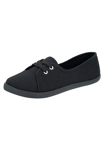 Elara Damen Ballerinas Schnürer Flach Chunkyrayan 1413 Schwarz SIL Oese 39
