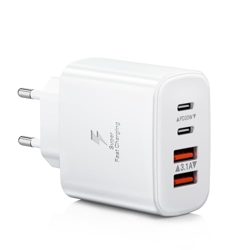 USB C Ladegerät, 40W 4-Port USB C Stecker Mehrfach Ladegerät für iPhone 15 14 13 12 11 Pro Max SE XS XR 8 7, Samsung, Schnellladegerät USBC Adapter Ladestecker USB Netzteil Handy Charger