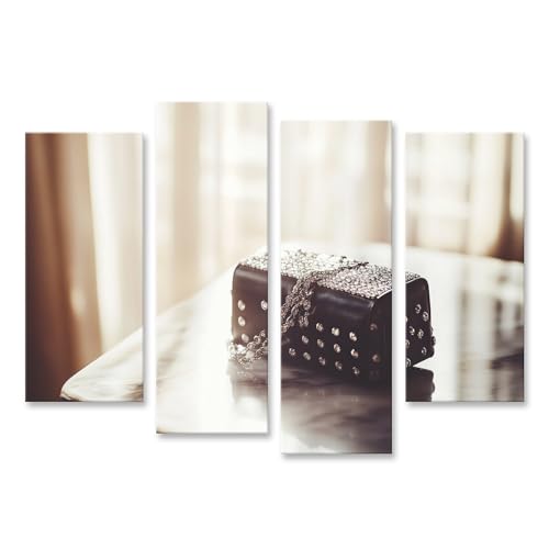 islandburner Bild auf Leinwand Elegante Handtasche auf Marmortisch im Sonnenlicht für Wohnzimmer Modebewusste Designerboutique Bilder Wandbilder Poster