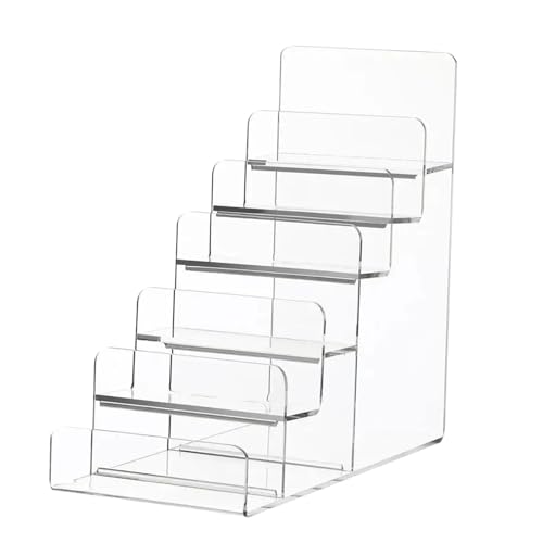 Dickly Acryl-Riser-Display-Regal, Desktop-Display-Ständer, transparenter, mehrschichtiger Sichtrahmen, Sammlerstück-Display-Regal für Geldbörsengeschäft, 6 Schichten