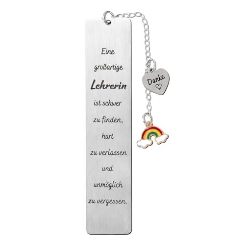 BETESSIN Abschiedsgeschenk Lehrerin - Lesezeichen mit Danke Herz und Regenbogen Charms - Metall Lesezeichen mit Hüllen - Danke Geschenke für Lehrerin zum Abschied und zur Weihnachten