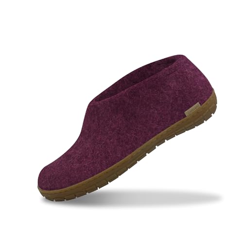 Glerups Filz Hausschuhe Herren und Damen (Größe 37) | Komfortabler Hausschuh mit Natürlicher Gummisohle | Herren & Damen Slipper Geschlossen | Comfortable Slippers Women & Men