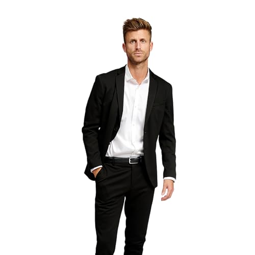 Performance Blazer Herren Schwarz (Größe 54) – Stylischer Slim Fit Herren Stretch Sakko – Stretch Anzugjacke – Bequemer, praktischer Zwei Knopf Sakko für Business & Freizeit