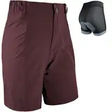 Wulibike Radlerhose Damen Mountainbike-Radhose 2 in 1 gepolstert MTB Shorts Frauen Fahrradhose mit Polsterung Reiten Fahrrad Radfahrhose Reißverschlusstaschen Burgund M