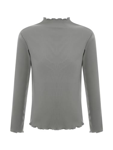 winying Kinder Thermo Unterhemd Langarm Thermounterwäsche Mädchen Pullover T-Shirt Basic Stehkragen Top Rüschen Langarmshirt Sweater Grau 134-140