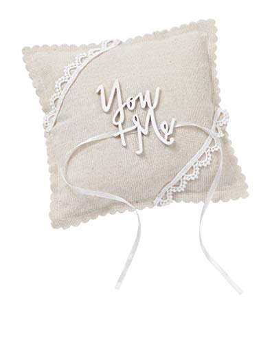 Miss Lovely Ringkissen Hochzeit & Standesamt You + ME mit Spitze Traukissen für Ehe-Ringe in Leinen-Optik mit Satin-Schleife Hochzeitsdekoration Accessoires & Zubehör - 2 Versionen (Natur & Creme)